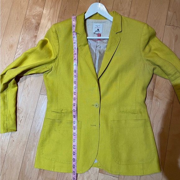 Linen blazer in bright yellow multiple pockets - Picture 8 of 11